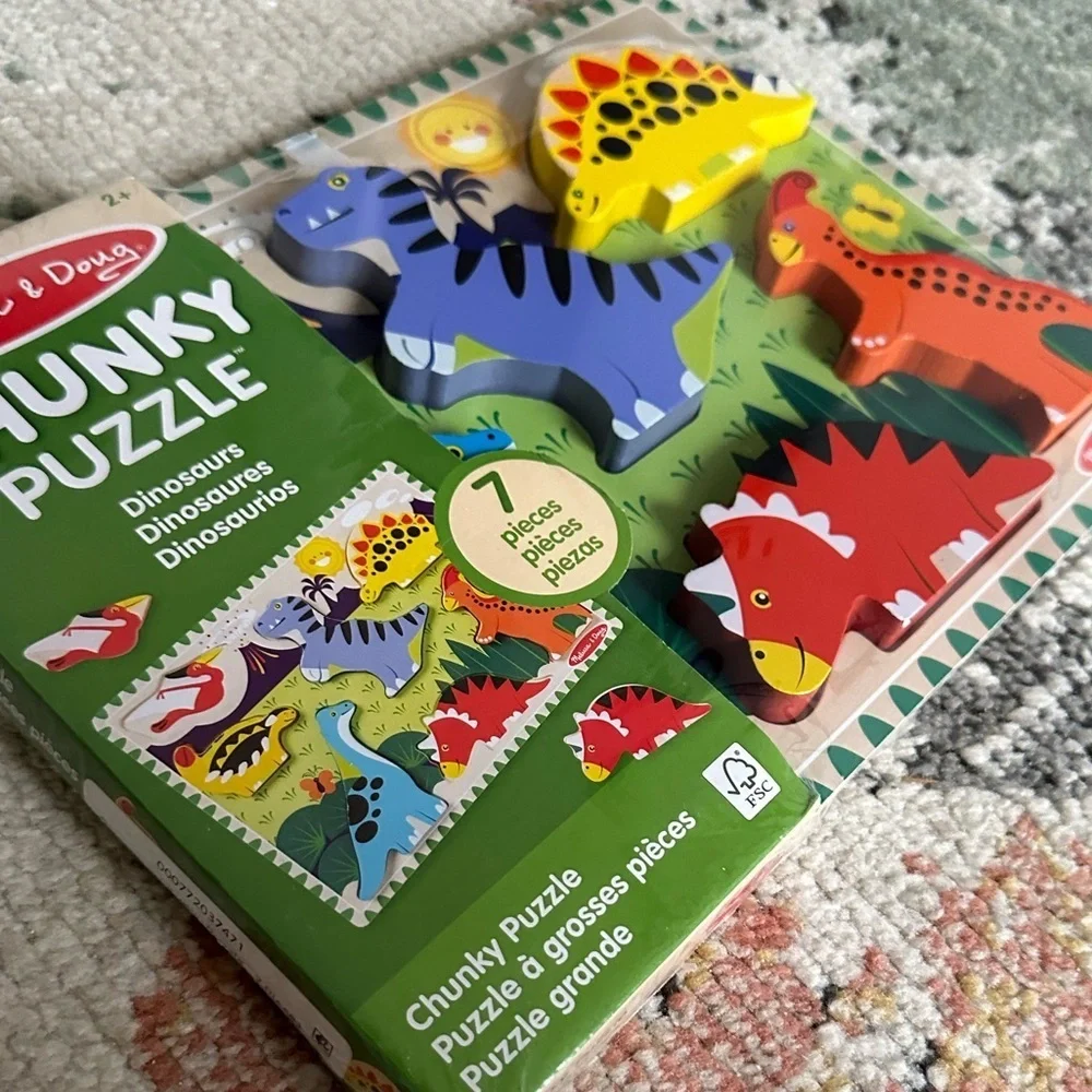 New Melissa & Doug Dinosaur Extra Thick Wooden Chunky Puzzle FSC Certified